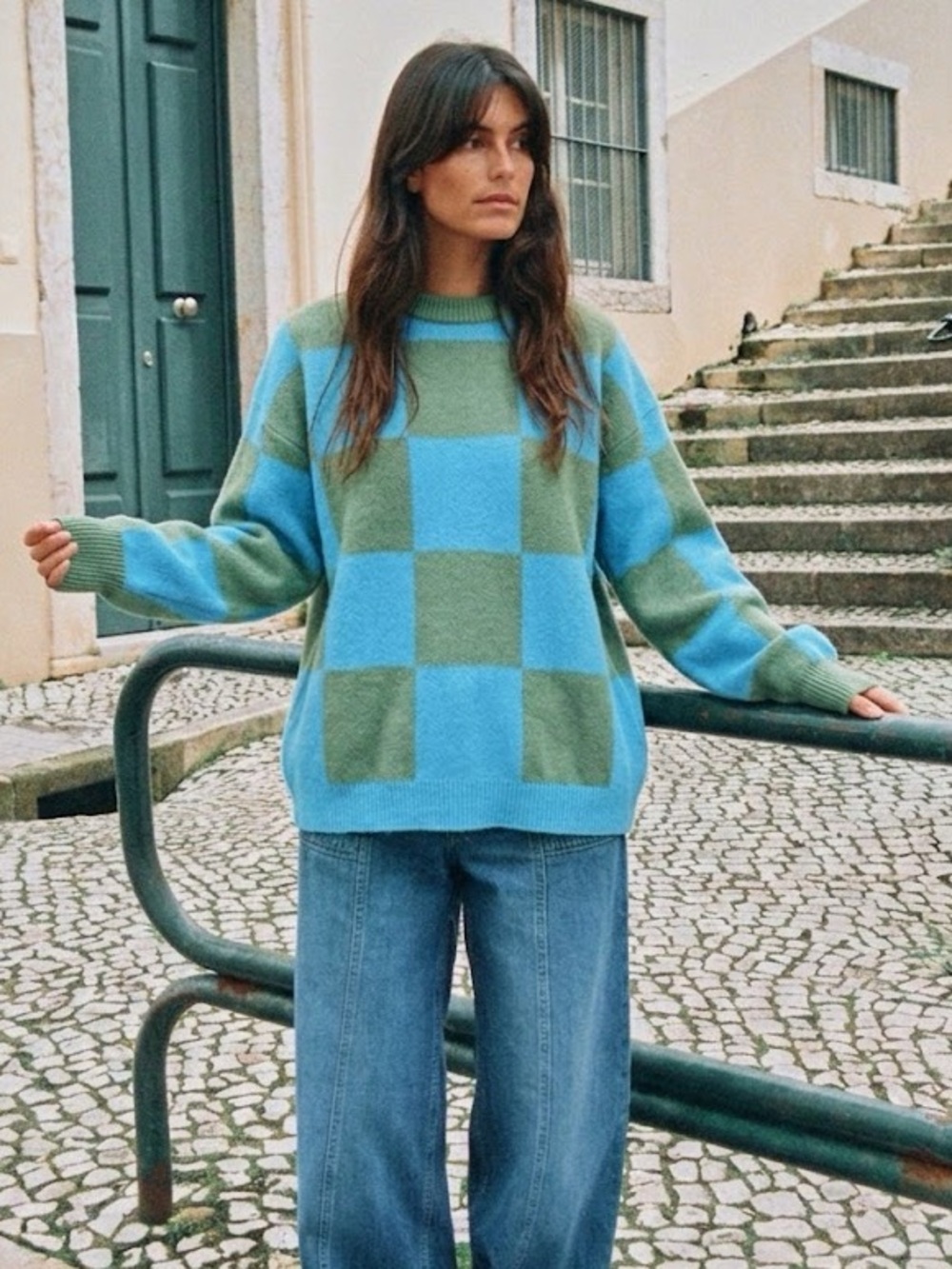 PRINCESS POLLY Alexia Blue and Green Checkered Women's Sweater {US 4}